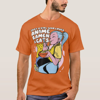 Flicka som Kärlek Anime Ramen & Cats - Cute Kawaii T Shirt