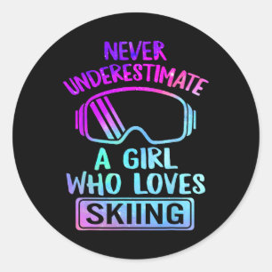 Flicka som Kärlek Skiing Dam Woman Ski Snowboardin Runt Klistermärke