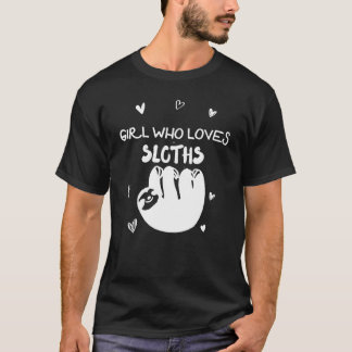 Flicka som Kärlek Sloths Träd Toed Sloth Animal T Shirt