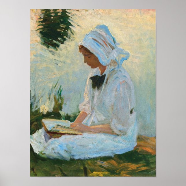 Flicka som läser vid en bäck, Sargent 1888  Poster (Framsidan)