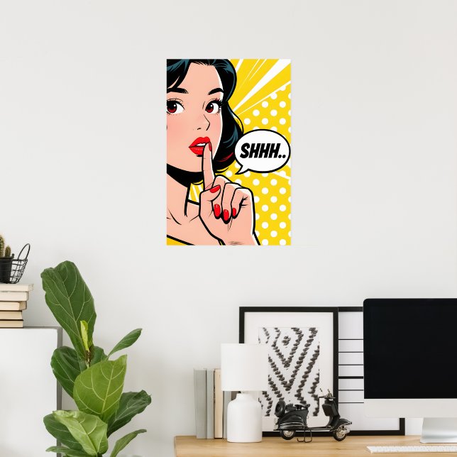 Flicka som säger Shhhhh Pop Art Poster (Hemmakontoret)