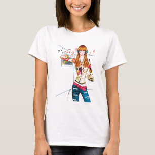 Flicka som sitter fast med hörlurar t-shirt