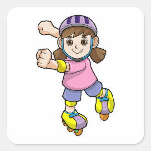 Flicka som Skater med Skates & Helmet Fyrkantigt Klistermärke