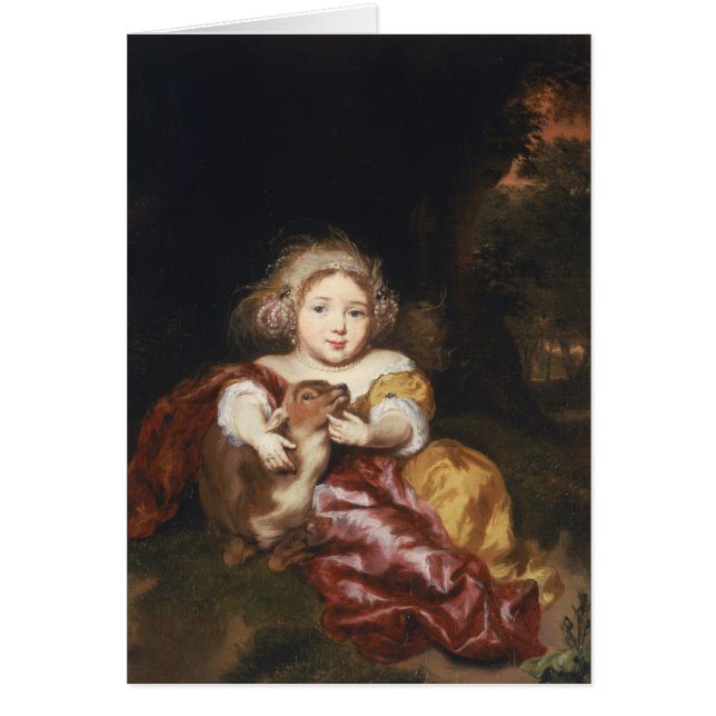 Flicka som smeker en lisma hälsningskort (Framsidan)