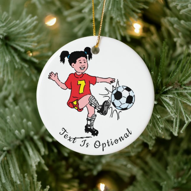 Flicka som spelar fotboll julgransprydnad keramik (Träd)