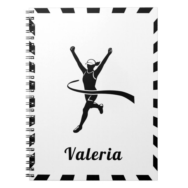 Flicka som springer maratonlopp terränglöpning bar anteckningsbok (Framsidan)