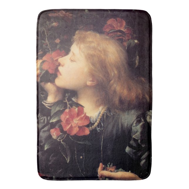 Flicka som väljer en vacker blomma (av G.F. Watts) Badrumsmatta (Framsidan (Vertikal))