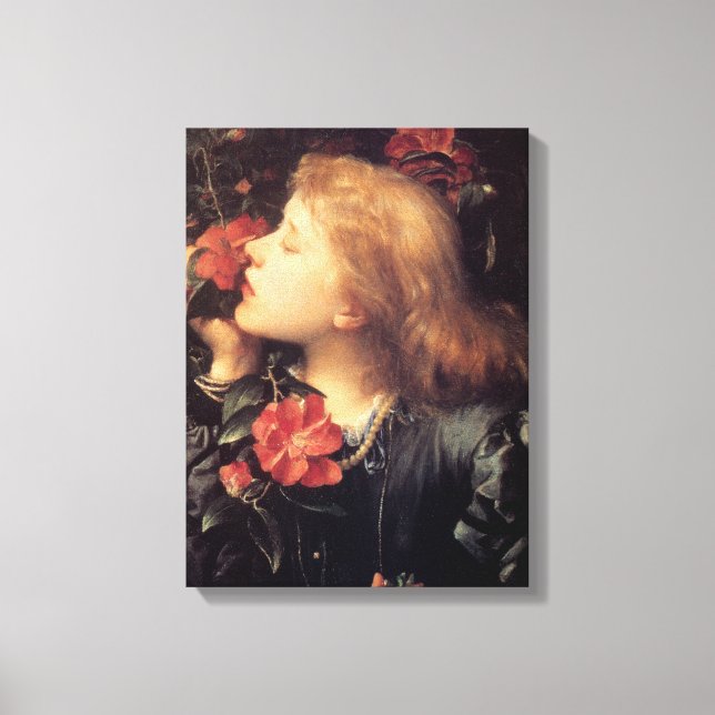 Flicka som väljer en vacker blomma (av G.F. Watts) Canvastryck (Framsida)