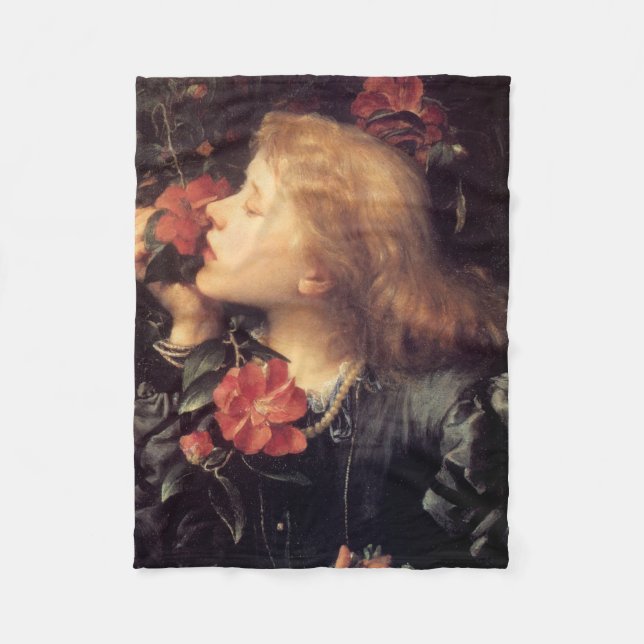 Flicka som väljer en vacker blomma (av G.F. Watts) Fleecefilt (Framsidan)