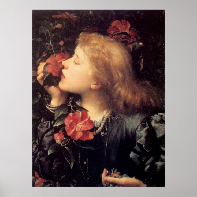 Flicka som väljer en vacker blomma (av G.F. Watts) Poster (Framsidan)