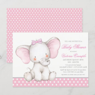 Flicka Söt Elefant Baby Shower Inbjudningar