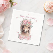 Flicka Söt Rosa Blommig Häst Första Födelsedag