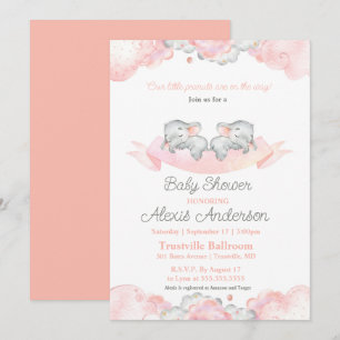 Flicka Sovande Tvillingar Elefanter Baby Shower In Inbjudningar