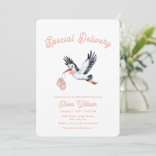 Flicka Specialleverans Vintage Stork Bebisdusch Inbjudningar