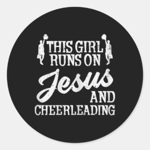 Flicka springer på Jesus Cheerleading Cheerleader Runt Klistermärke