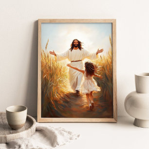Flicka springer till Jesus, ett språng av tro, kri Poster