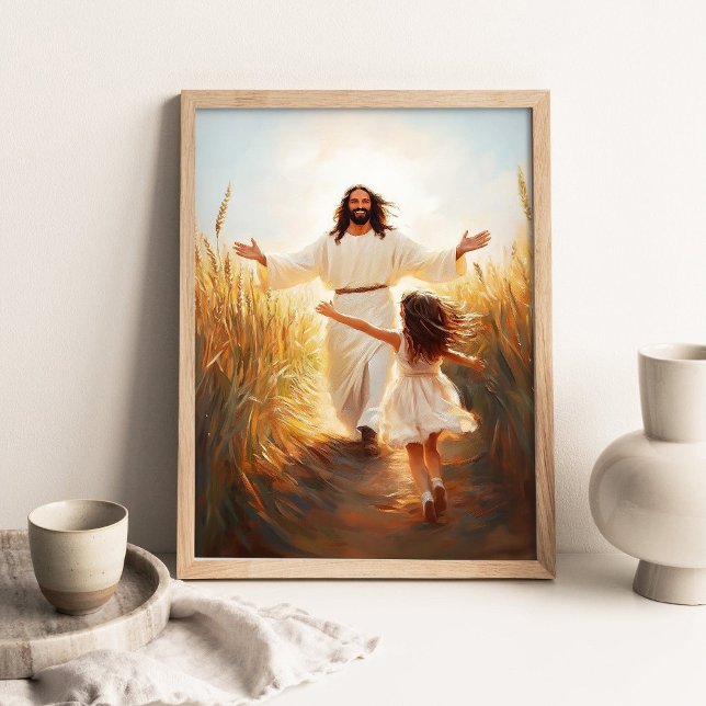 Flicka springer till Jesus, ett språng av tro, kri Poster (Skapare uppladdad)