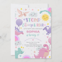 Flicka Stamp Krossa & Ryta Dinosaurie Födelsedag Inbjudningar