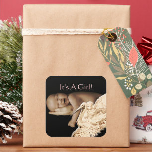 Flicka Stickers med ditt baby-foto Fyrkantigt Klistermärke