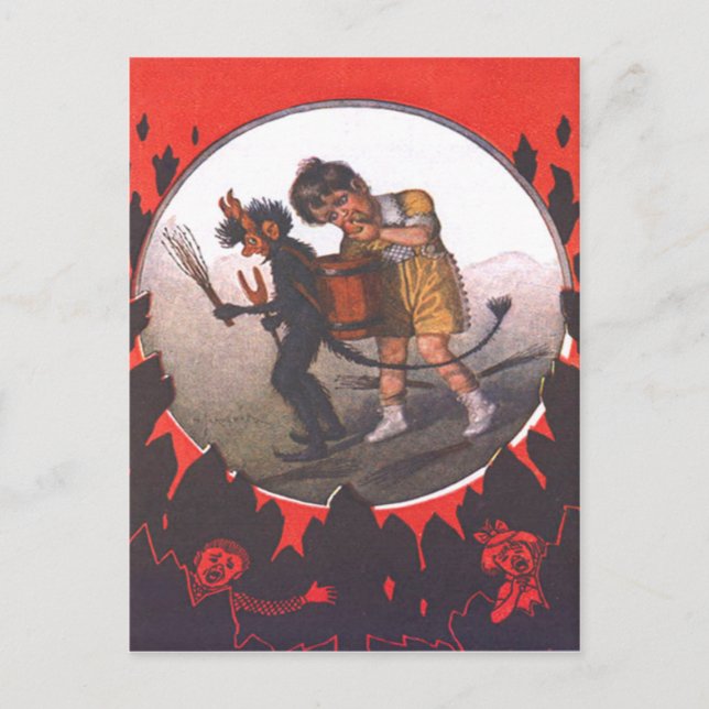 Flicka stjäl äpple från Krampus Vykort (Framsida)