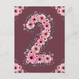 Flicka Stor 2-årsdag Rosa Blommor Grön Lövverk Vykort