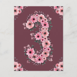 Flicka Stor 3-årsdag Rosa Blommor Grön Lövverk Vykort