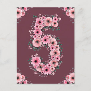 Flicka Stor 5-årsdag Rosa Blommor Grön Lövverk Vykort