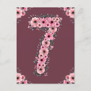 Flicka Stor 7-årsdag Rosa Blommor Grön Lövverk Vykort