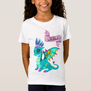 Flicka T-tröja med ensynad blåttdragon. T Shirt