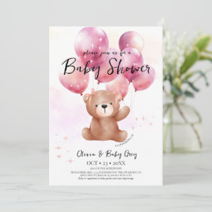 Flicka Teddybjörn Baby Shower Inbjudningar