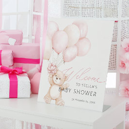 Flicka Teddybjörn Ballong Rosa Bebisdopp Välkommen