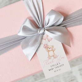 Flicka Teddybjörn Ballonger Tack Baby Shower Presentetikett