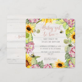 Flicka till Bee Solros Rosa Hydrangeas Shower Inbjudningar