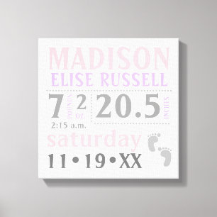 Flicka-tillkännagivande, rosa, lila, grått canvastryck