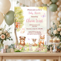 Flicka Trädgårdsdjur Baby Shower Inbjudan