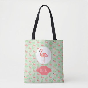 Flicka Tropiskt vattenfärgsbläddring Flamingo Na Tygkasse