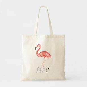 Flicka Tropiskt vattenfärgsbläddring Flamingo Na Tygkasse