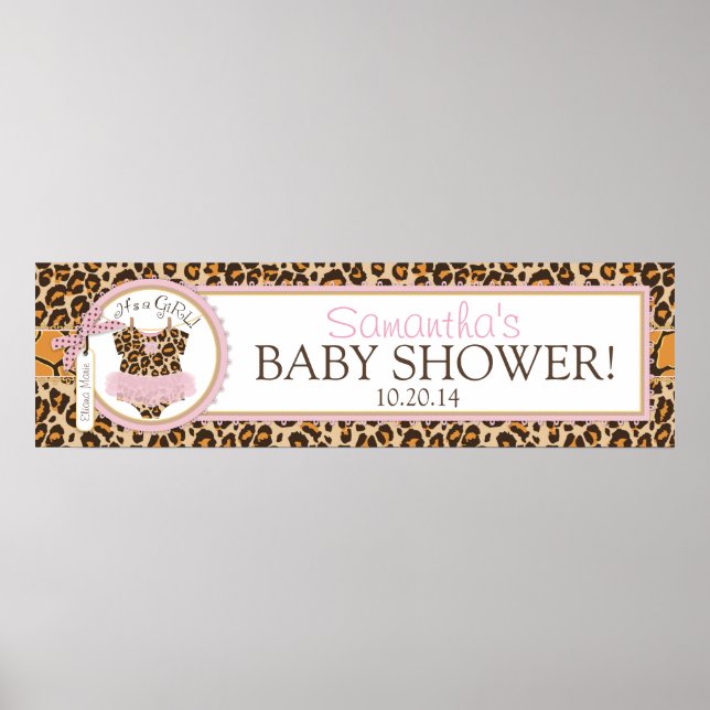 Flicka Tutu Cheetah Print Baby Shower Banner Poster (Framsidan)
