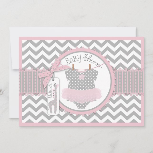 Flicka Tutu Chevron Giraffe Baby Shower Inbjudningar (Framsida)