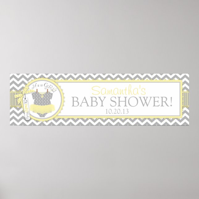 Flicka Tutu Chevron Print Baby Shower Banner Poster (Framsidan)