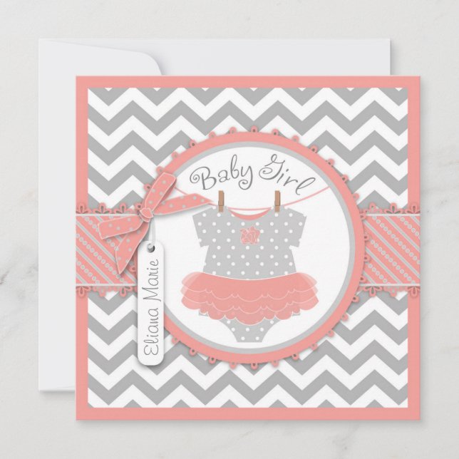 Flicka Tutu Chevron Print Baby Shower Inbjudningar (Framsida)