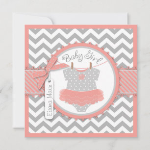 Flicka Tutu Chevron Print Baby Shower Inbjudningar