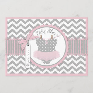 Flicka Tutu Chevron Print Baby Shower Inbjudningar