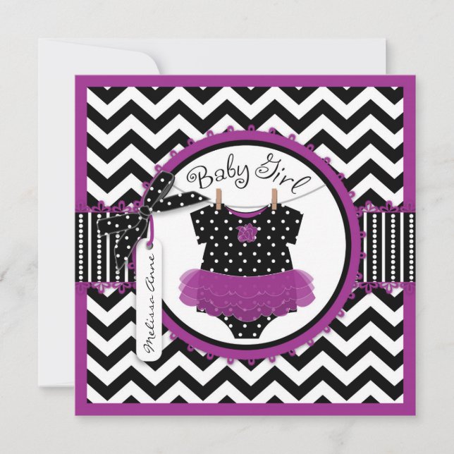 flicka Tutu Chevron Print Baby Shower Inbjudningar (Framsida)