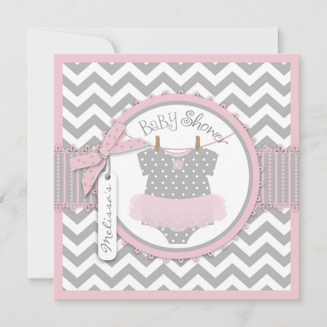 flicka Tutu Chevron Print Baby Shower Inbjudningar (Framsida)