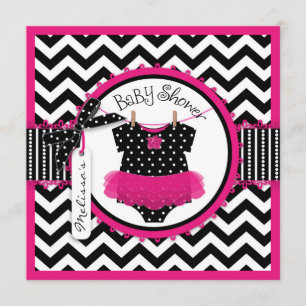 Flicka Tutu Chevron Skriv ut babykläder Inbjudningar