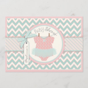 Flicka Tutu Chevron Skriv ut babykläder Inbjudningar
