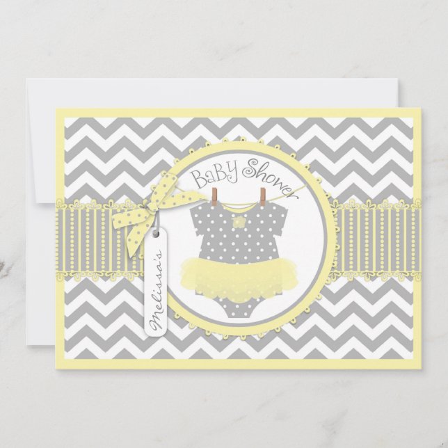 Flicka Tutu Chevron Skriv ut babykläder Inbjudningar (Framsida)