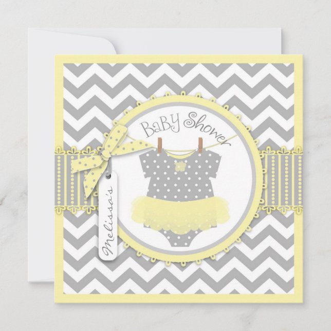 Flicka Tutu Chevron Skriv ut babykläder Inbjudningar (Framsida)