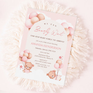 Flicka Tvillingar Teddybjörn Bebis Babyshower Inbj Inbjudningar